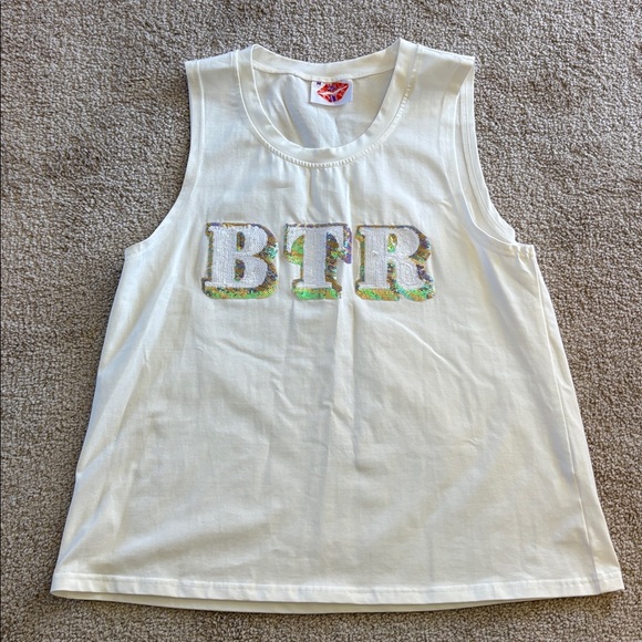 White Sleeveless Top with Sequin Letters - Picture 1 of 7